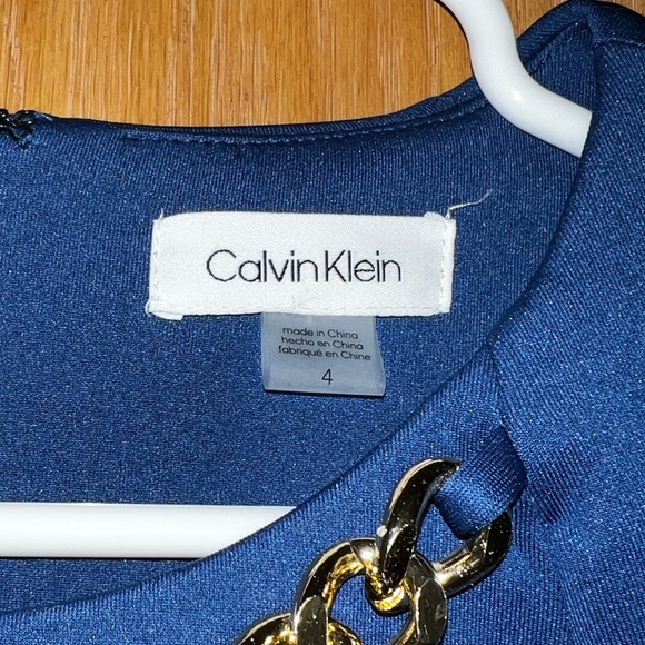NWOT Calvin Klein Dress Blue Designer Gold Chain Metal New Royal Sleeveless Midi - Picture 5 of 6